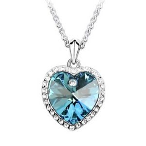 Crystal Heart Pendant Necklace Silver Tone